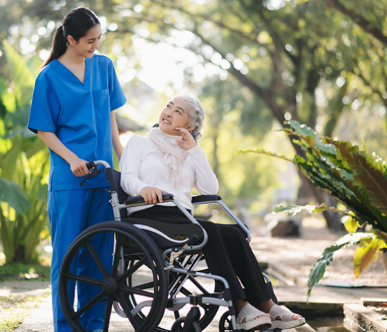 Support worker assisting a wheelchair user